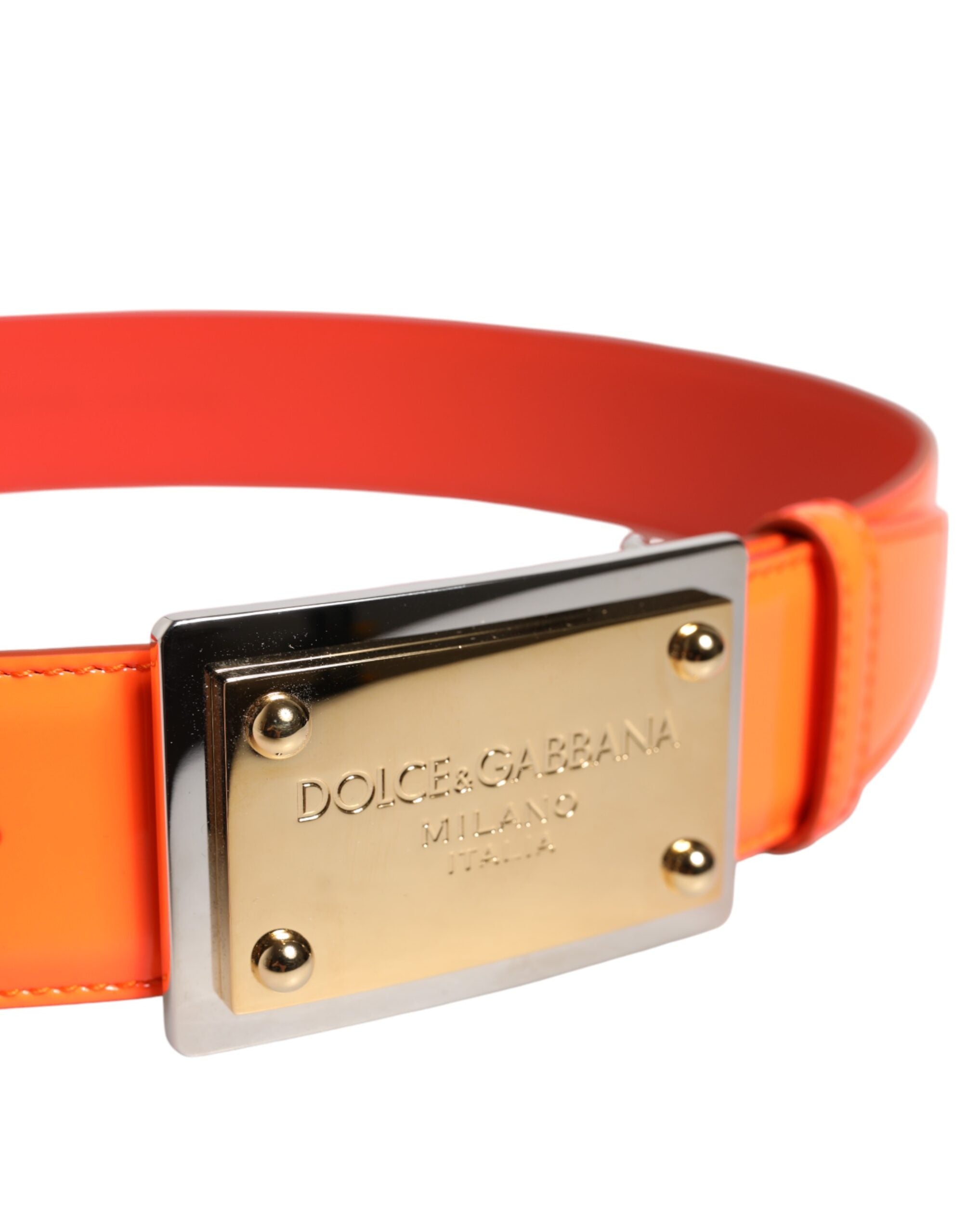 Dolce & Gabbana Oranger Gürtel mit goldfarbener Metallschnalle und Logo