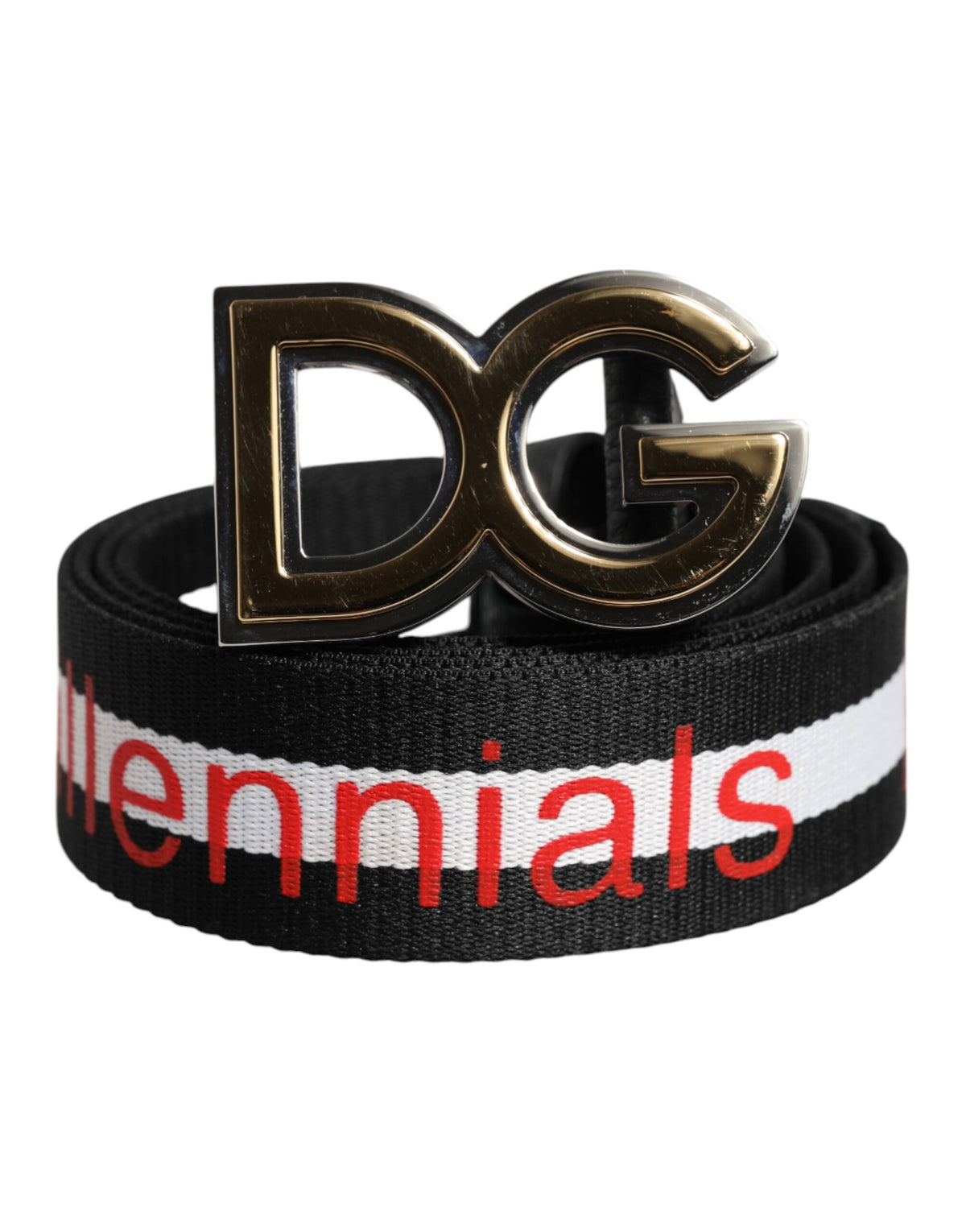 Dolce & Gabbana Schwarzer Baumwollgürtel mit Logo-Print und DG-Schnalle