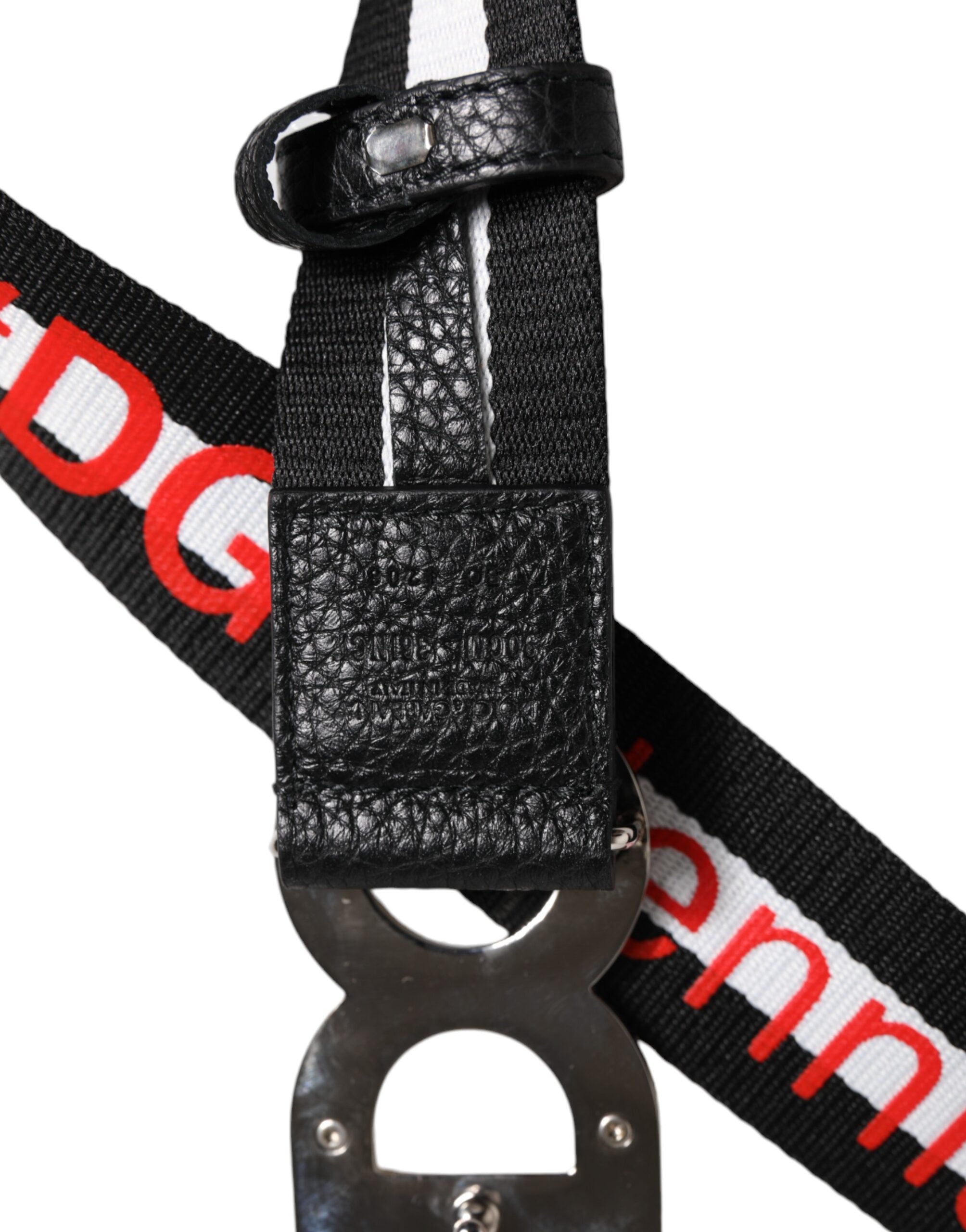 Dolce & Gabbana Schwarzer Baumwollgürtel mit Logo-Print und DG-Schnalle
