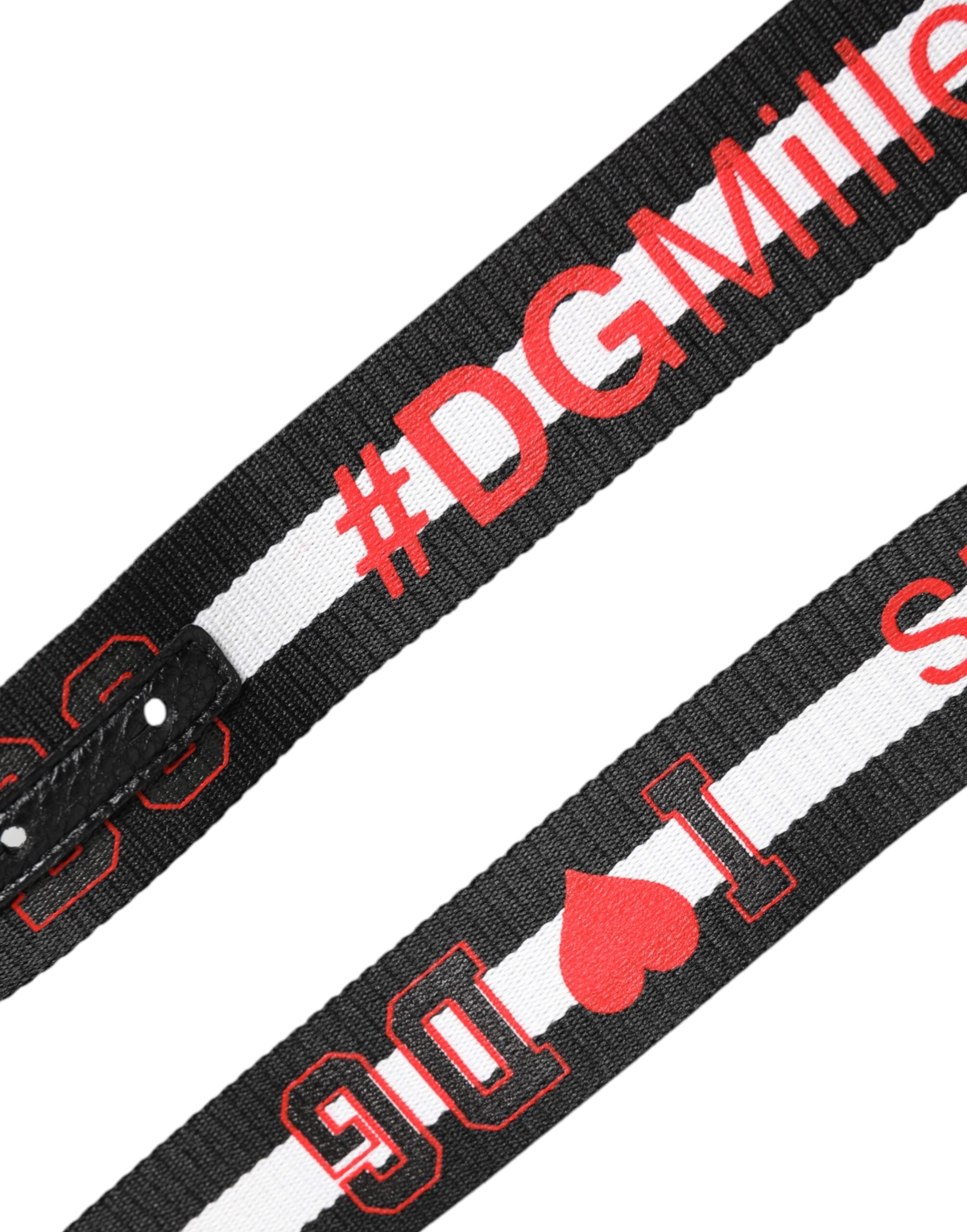 Dolce & Gabbana Schwarzer Baumwollgürtel mit Logo-Print und DG-Schnalle