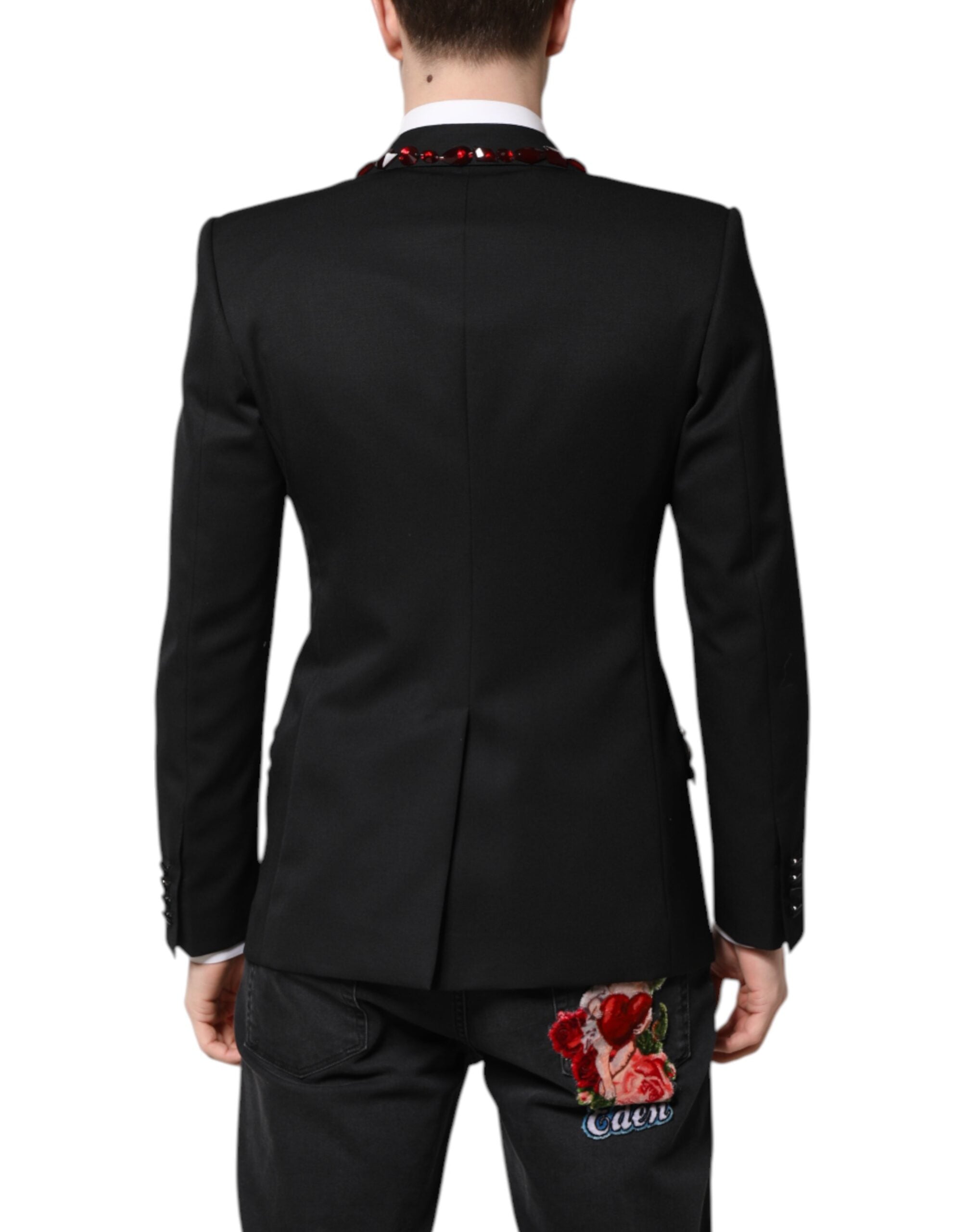 Dolce & Gabbana Schwarzer SICILIA Mantelblazer mit Kristallverzierung
