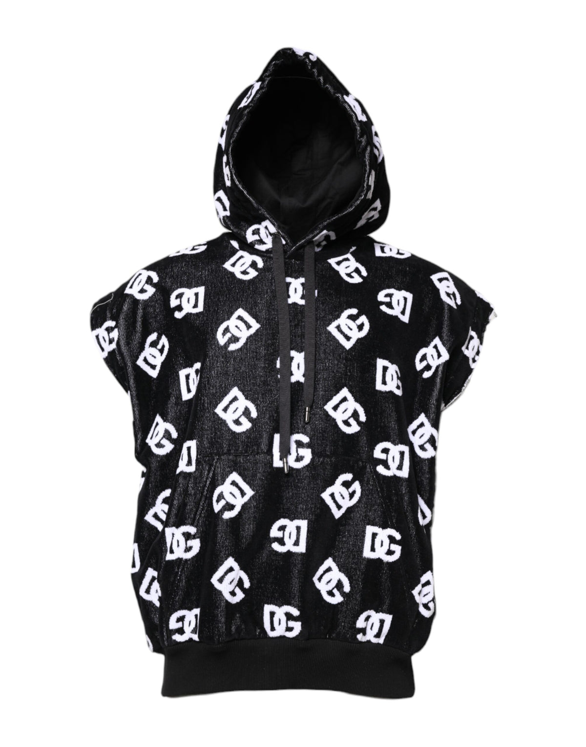 Dolce & Gabbana Schwarzer ärmelloser Kapuzenpullover aus DG Baumwolle