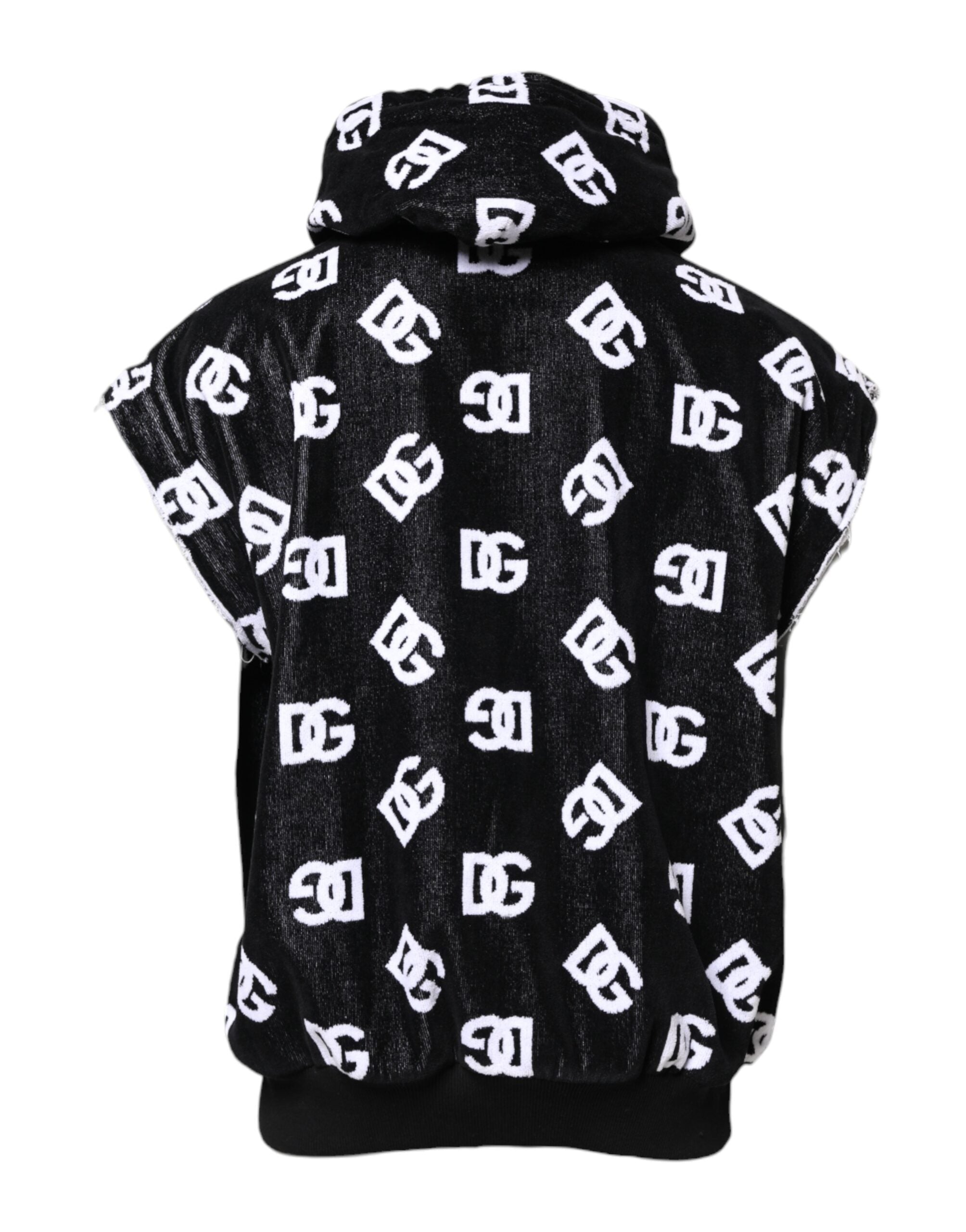 Dolce & Gabbana Schwarzer ärmelloser Kapuzenpullover aus DG Baumwolle