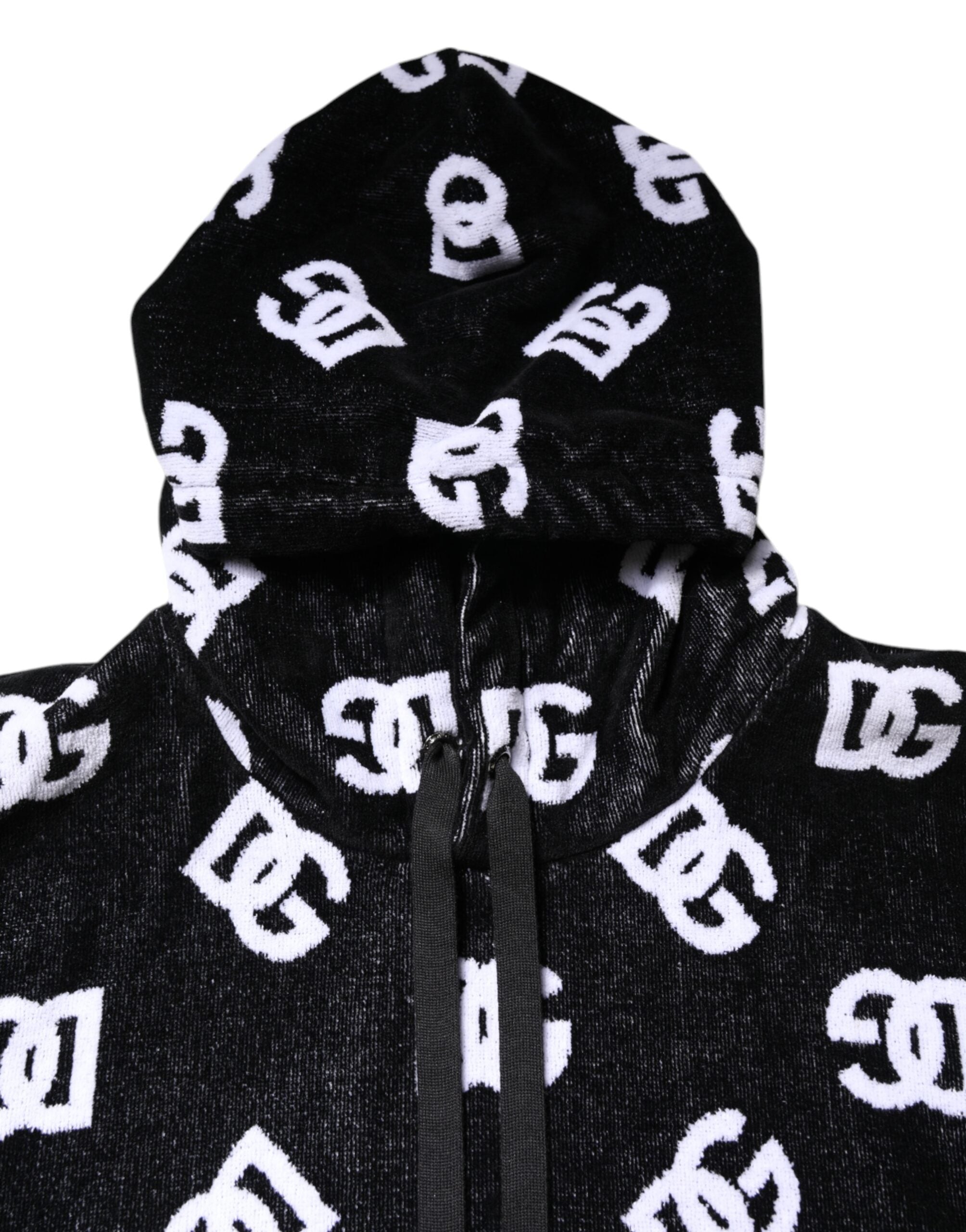 Dolce & Gabbana Schwarzer ärmelloser Kapuzenpullover aus DG Baumwolle