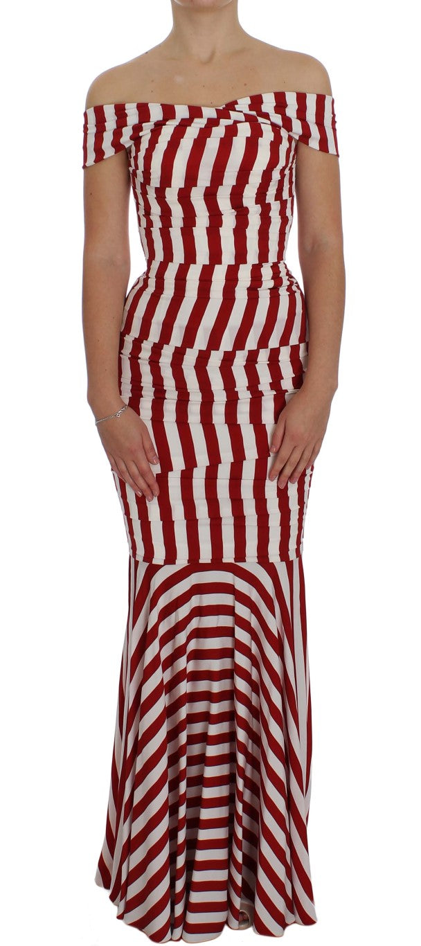 Dolce & Gabbana Rot Weißes Seiden-Stretch-Kleid