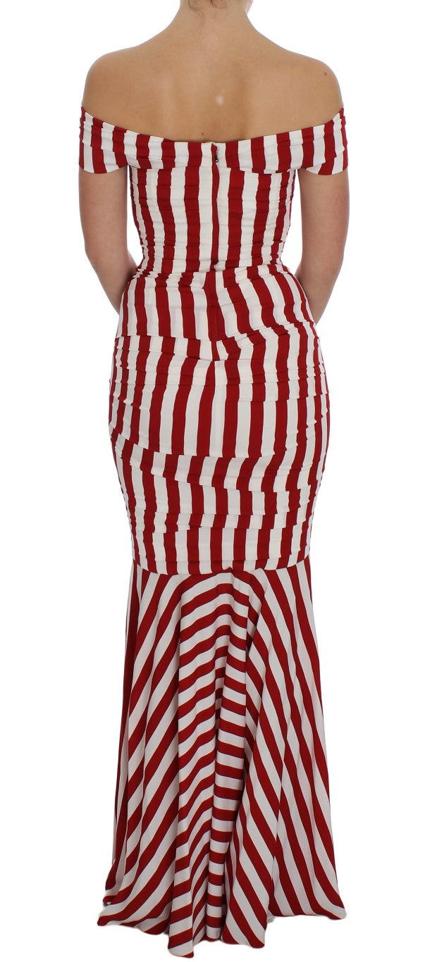 Dolce & Gabbana Rot Weißes Seiden-Stretch-Kleid