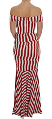 Dolce & Gabbana Rot Weißes Seiden-Stretch-Kleid