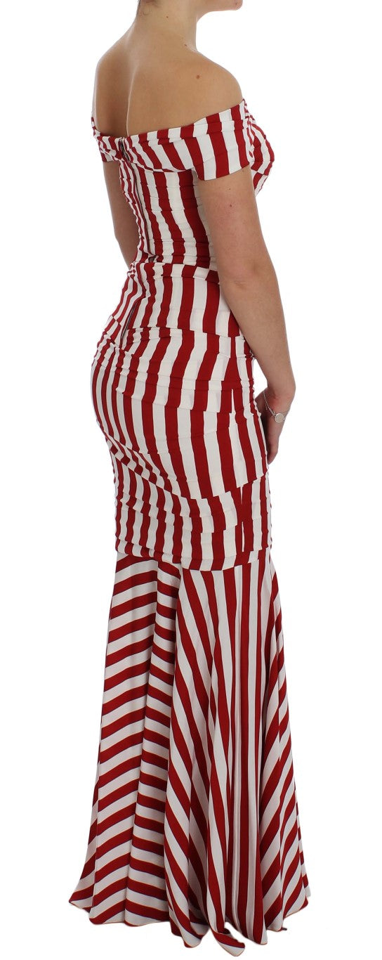 Dolce & Gabbana Rot Weißes Seiden-Stretch-Kleid