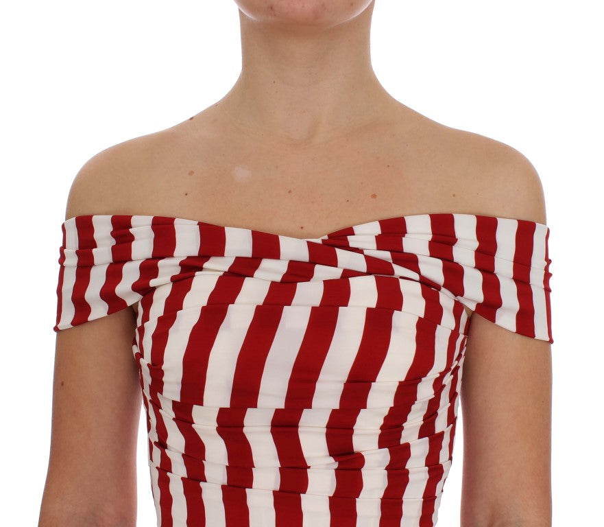 Dolce & Gabbana Rot Weißes Seiden-Stretch-Kleid