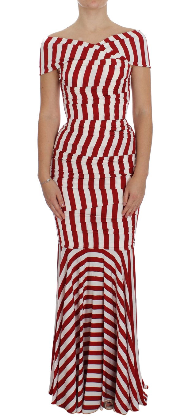 Dolce & Gabbana Rot Weißes Seiden-Stretch-Kleid