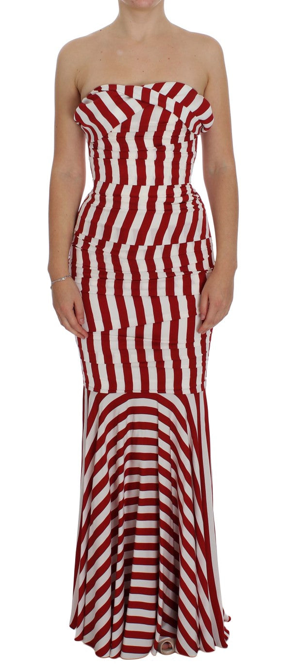 Dolce & Gabbana Rot Weißes Seiden-Stretch-Kleid