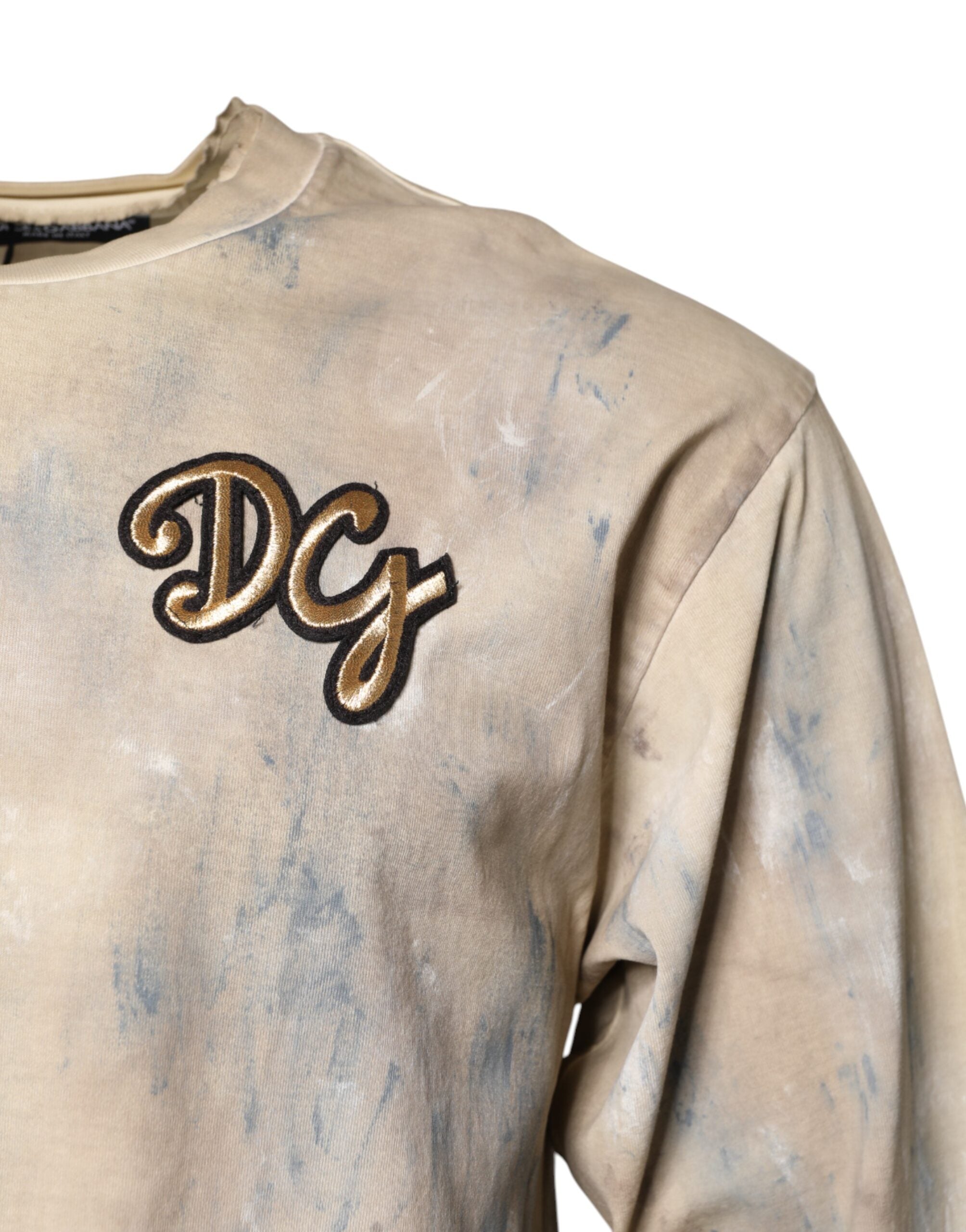 Dolce & Gabbana Beiges Batik-Cropped T-Shirt mit DG-Stickerei