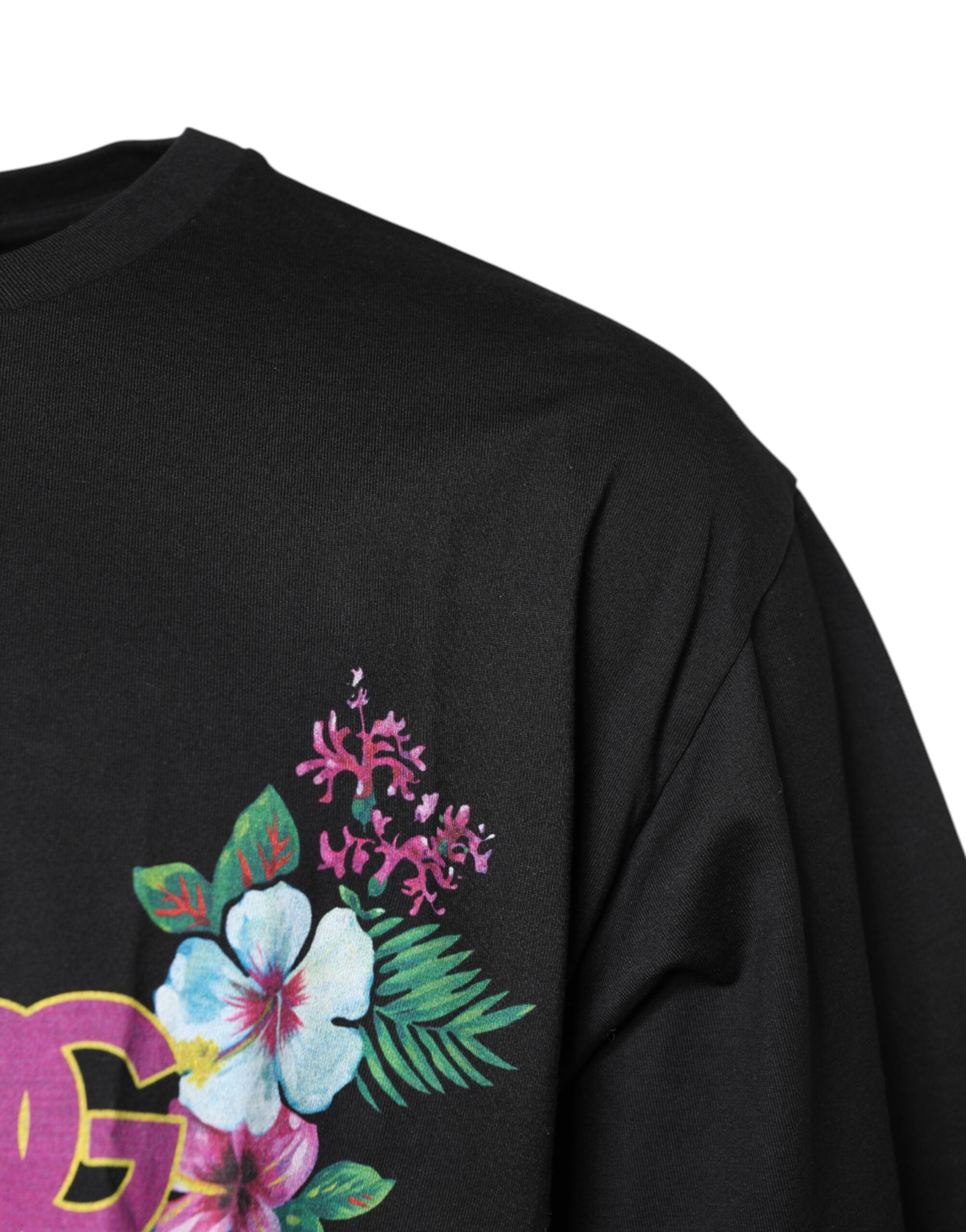 Dolce & Gabbana Schwarzes T-Shirt mit Blumenmuster und Rundhalsausschnitt