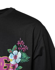 Dolce & Gabbana Schwarzes T-Shirt mit Blumenmuster und Rundhalsausschnitt