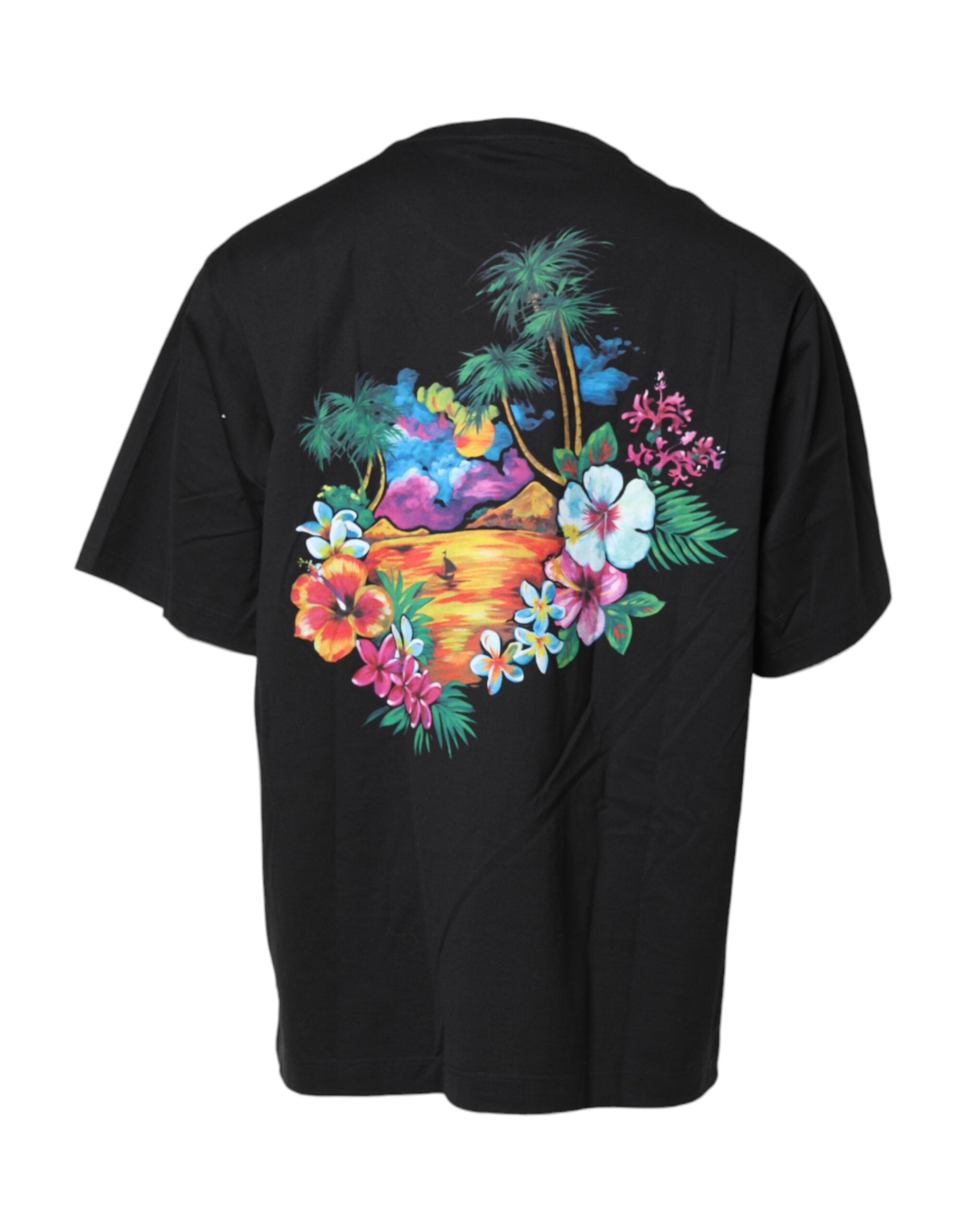 Dolce & Gabbana Schwarzes T-Shirt mit Blumenmuster und Rundhalsausschnitt