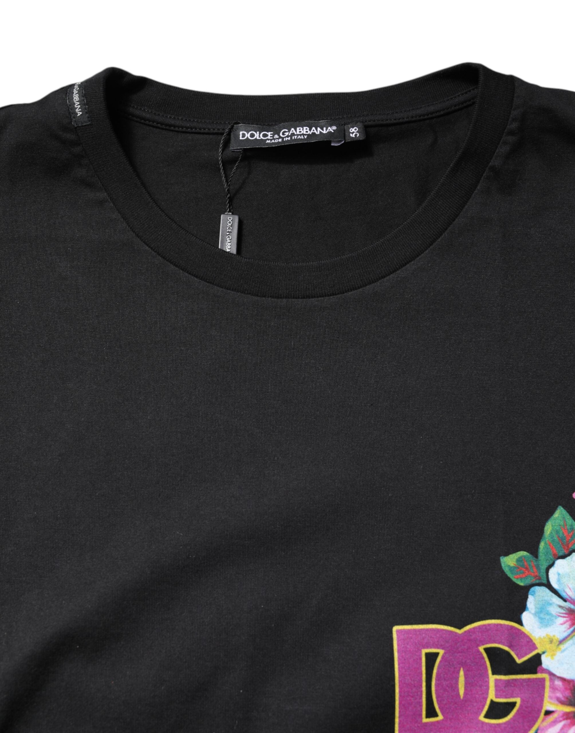 Dolce & Gabbana Schwarzes T-Shirt mit Blumenmuster und Rundhalsausschnitt