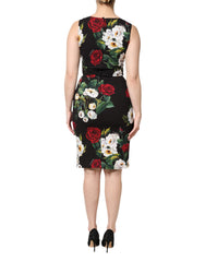 Dolce & Gabbana Schwarzes ärmelloses Etuikleid mit Blumenmuster