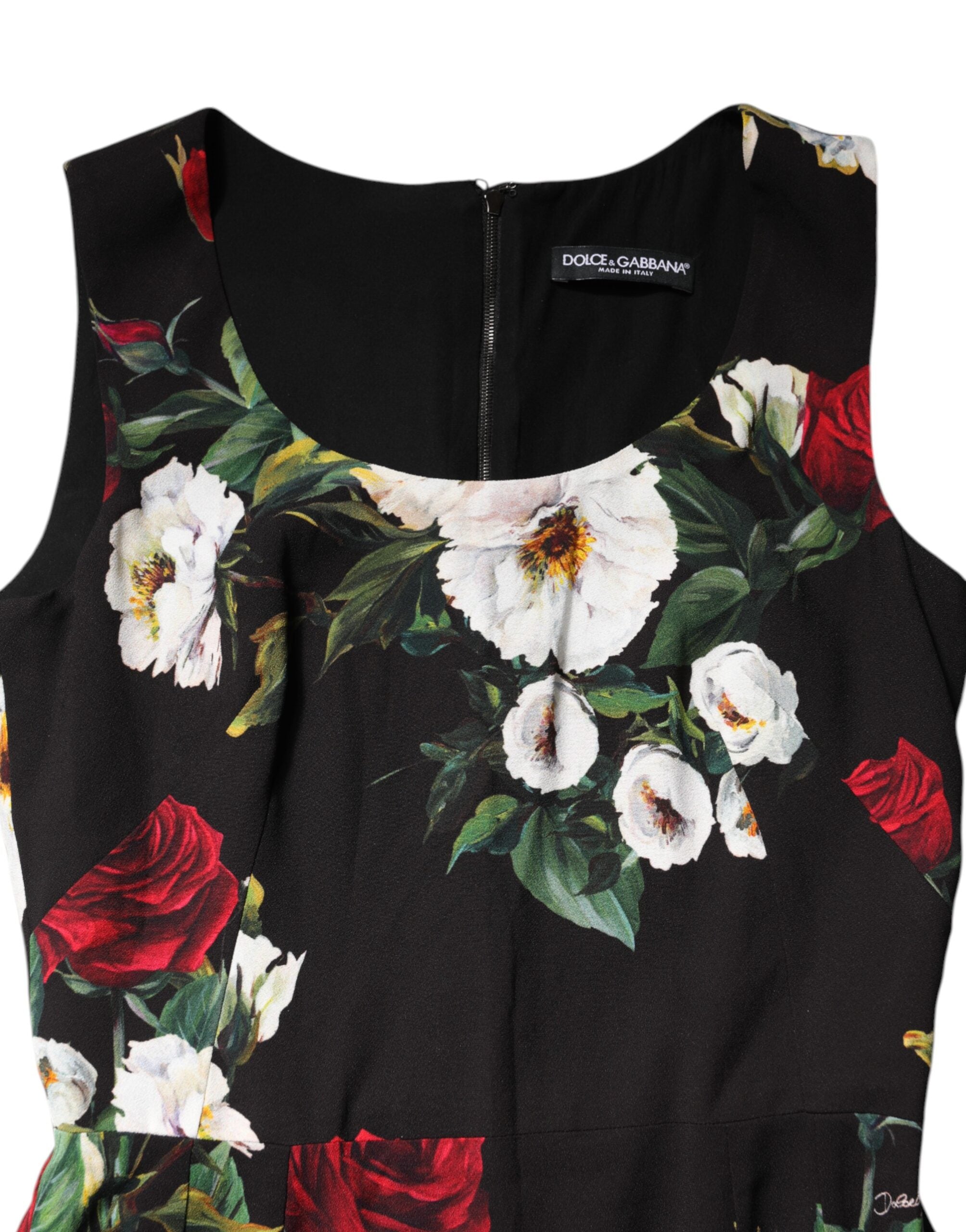 Dolce & Gabbana Schwarzes ärmelloses Etuikleid mit Blumenmuster