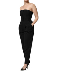 Dolce & Gabbana Zwarte Wollen Strapless Romper Jumpsuit Jurk