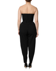 Dolce & Gabbana Zwarte Wollen Strapless Romper Jumpsuit Jurk