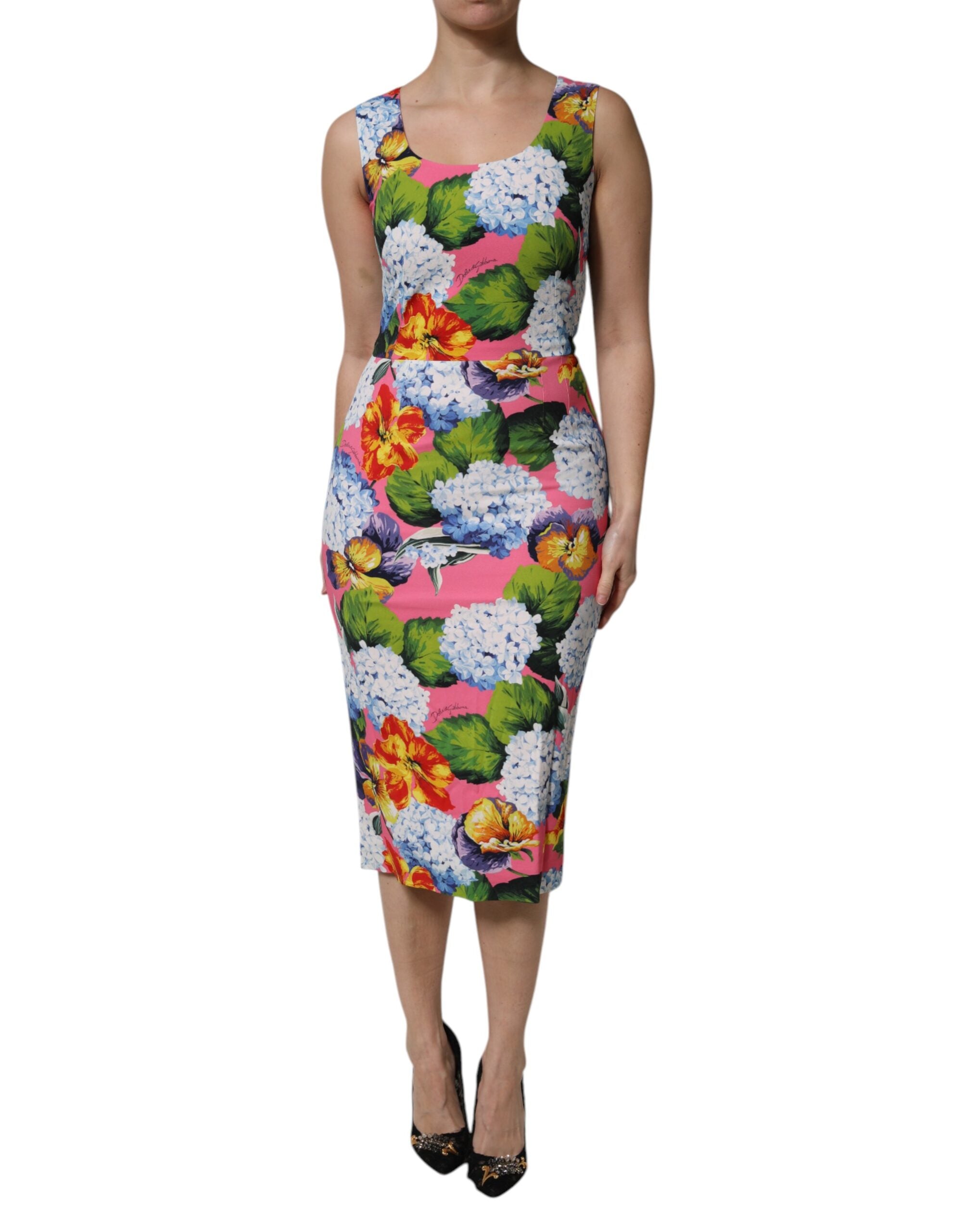 Dolce & Gabbana Ärmelloses Etuikleid mit mehrfarbigem Blumenmuster