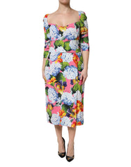 Dolce & Gabbana Meerkleurige Gebloemde Geplooide Koker Midijurk