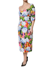 Dolce & Gabbana Meerkleurige Gebloemde Geplooide Koker Midijurk