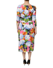 Dolce & Gabbana Meerkleurige Gebloemde Geplooide Koker Midijurk