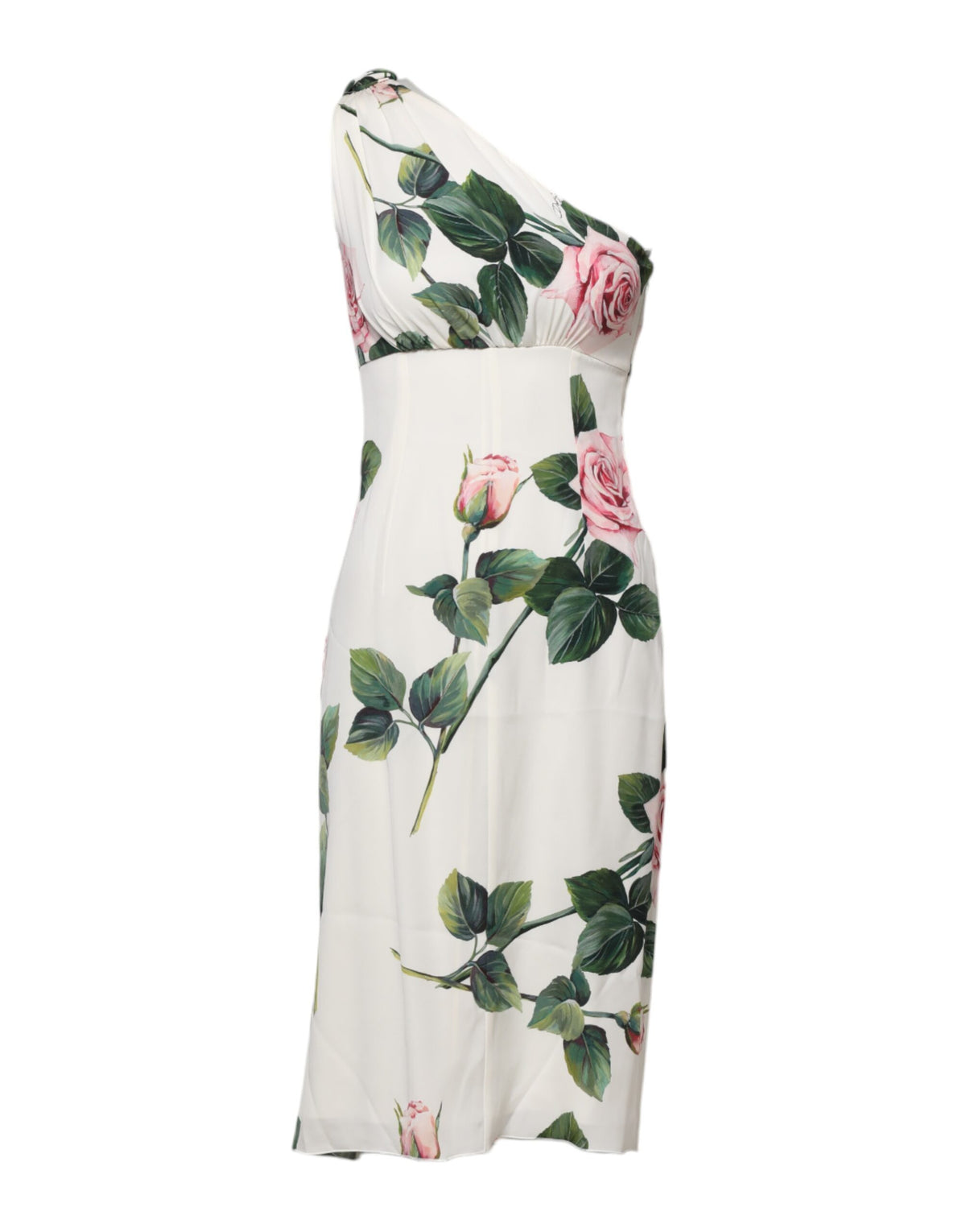 Dolce & Gabbana weißes One-Shoulder Etui-Midikleid mit Blumenmuster