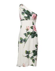 Dolce & Gabbana weißes One-Shoulder Etui-Midikleid mit Blumenmuster