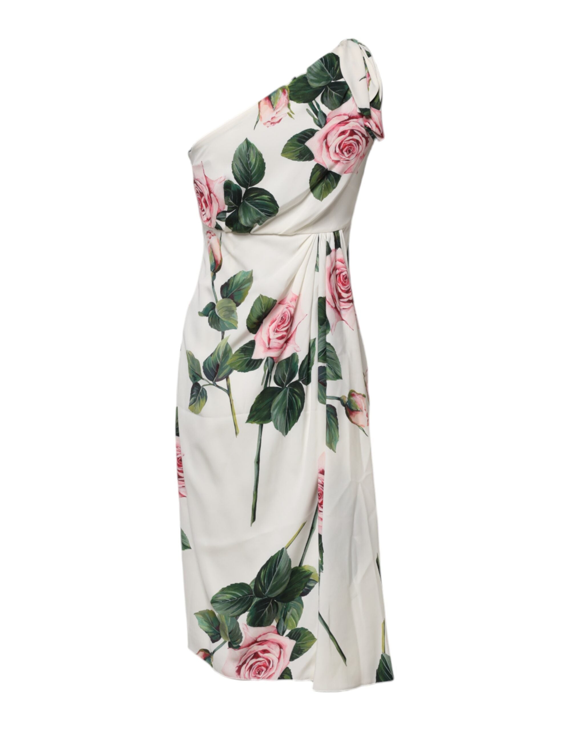 Dolce & Gabbana weißes One-Shoulder Etui-Midikleid mit Blumenmuster