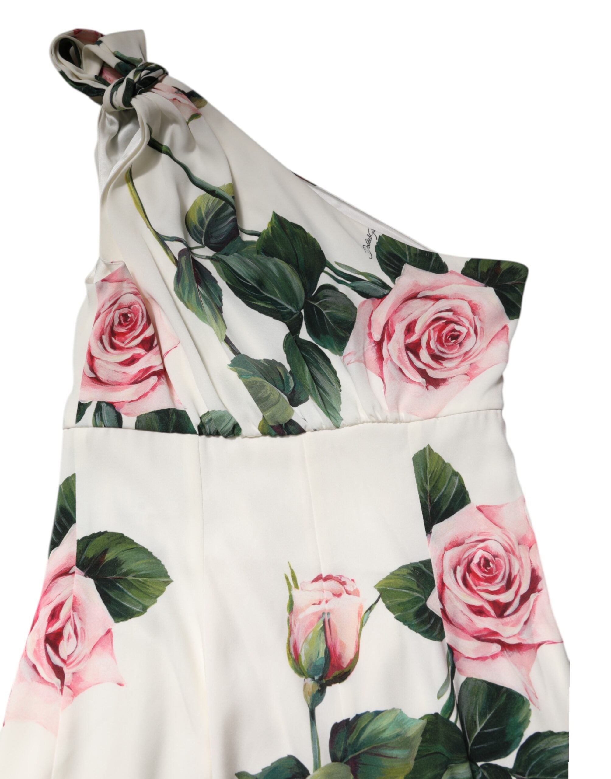 Dolce & Gabbana weißes One-Shoulder Etui-Midikleid mit Blumenmuster