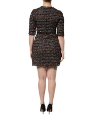 Dolce & Gabbana Bruine Tweed Mini Jurk met Korte Mouwen en A-lijn