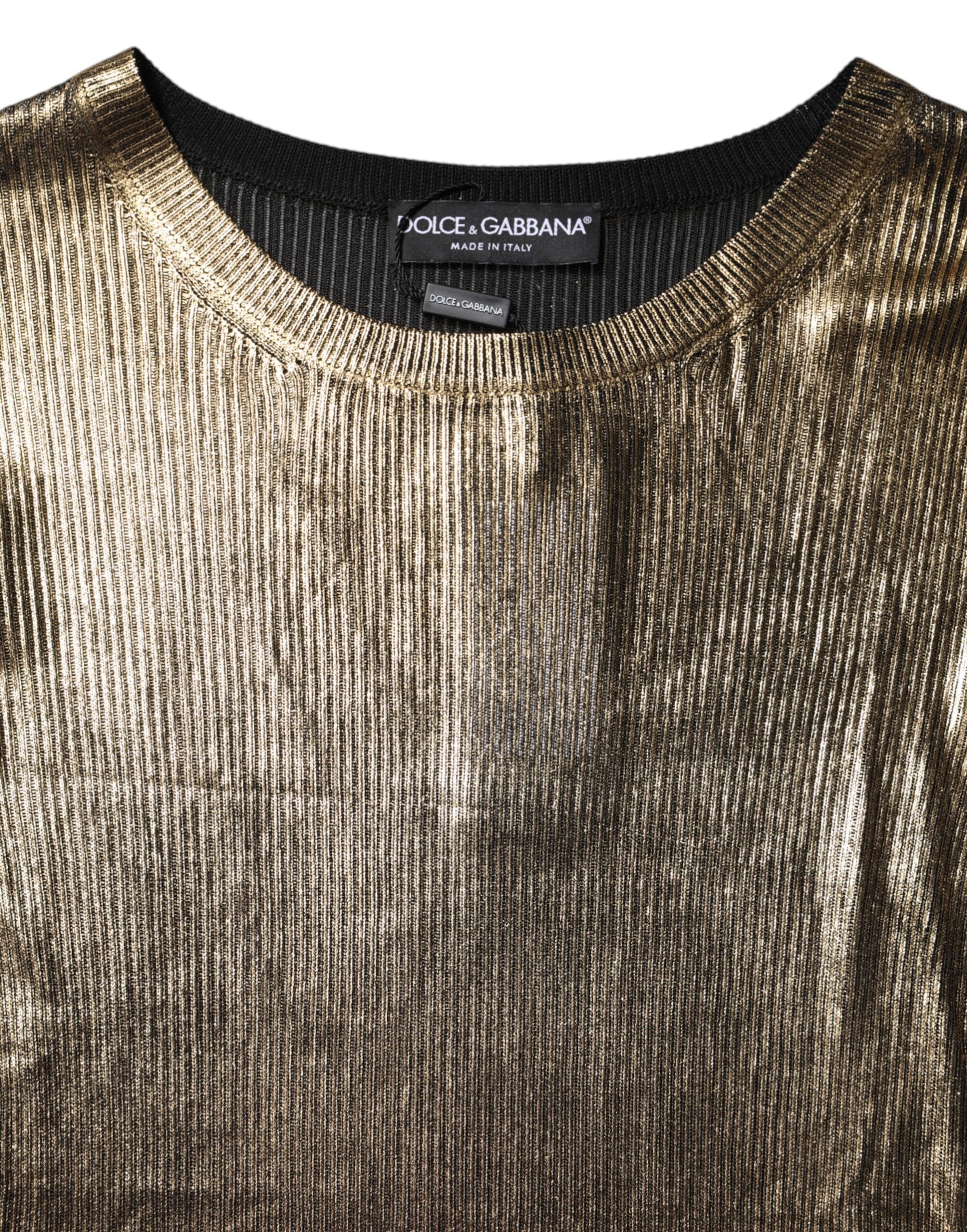 Dolce & Gabbana Gold Langarm-Pullover mit Rundhalsausschnitt