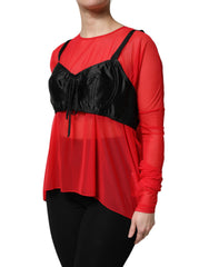 Dolce & Gabbana Rot Schwarzes Bustier-Detail Langarm-Top