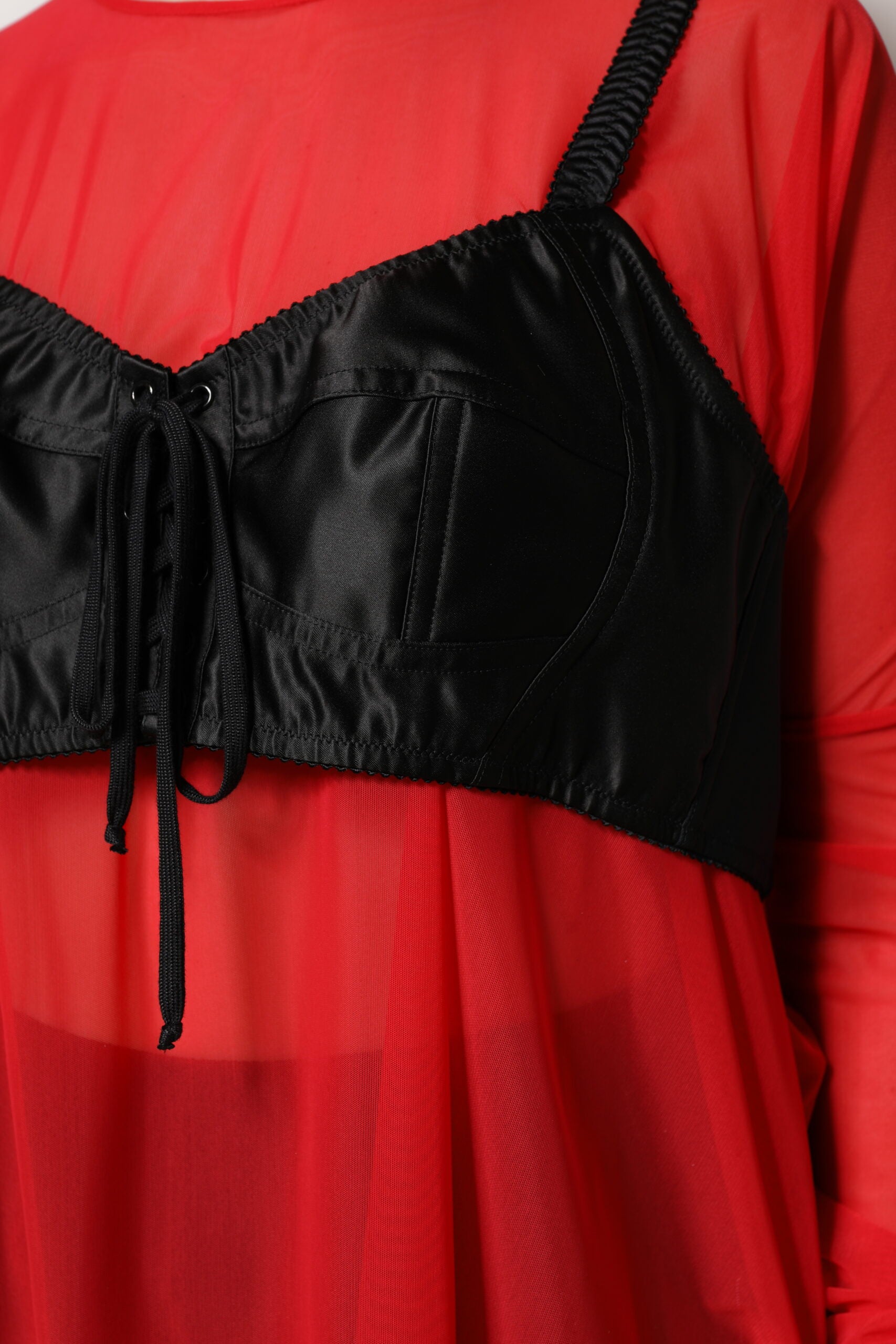 Dolce & Gabbana Rot Schwarzes Bustier-Detail Langarm-Top