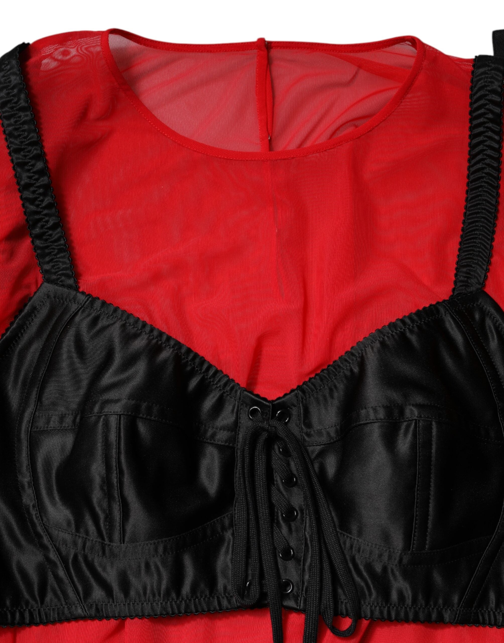 Dolce & Gabbana Rot Schwarzes Bustier-Detail Langarm-Top
