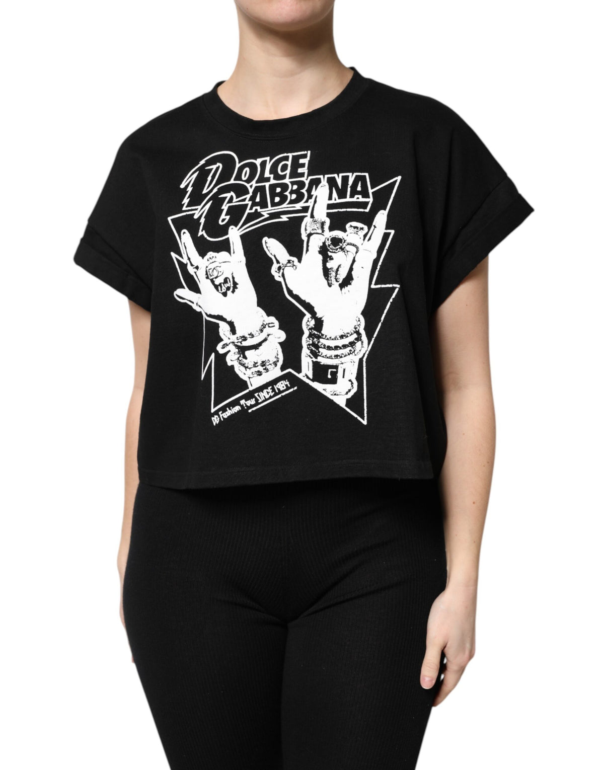 Dolce & Gabbana Schwarzes Baumwoll-T-Shirt mit kurzen Ärmeln und Print