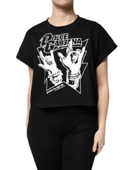 Dolce & Gabbana Schwarzes Baumwoll-T-Shirt mit kurzen Ärmeln und Print