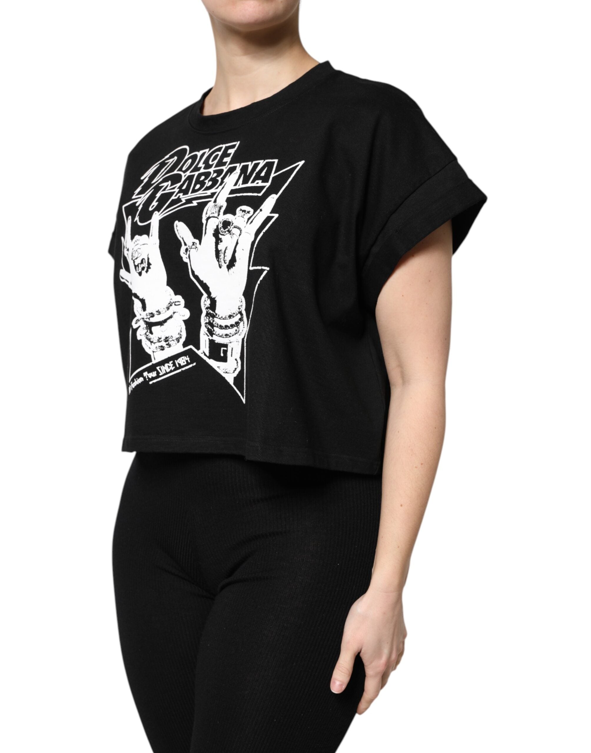 Dolce & Gabbana Schwarzes Baumwoll-T-Shirt mit kurzen Ärmeln und Print