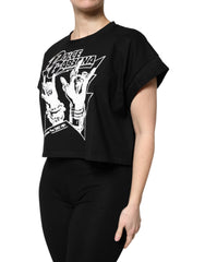 Dolce & Gabbana Schwarzes Baumwoll-T-Shirt mit kurzen Ärmeln und Print