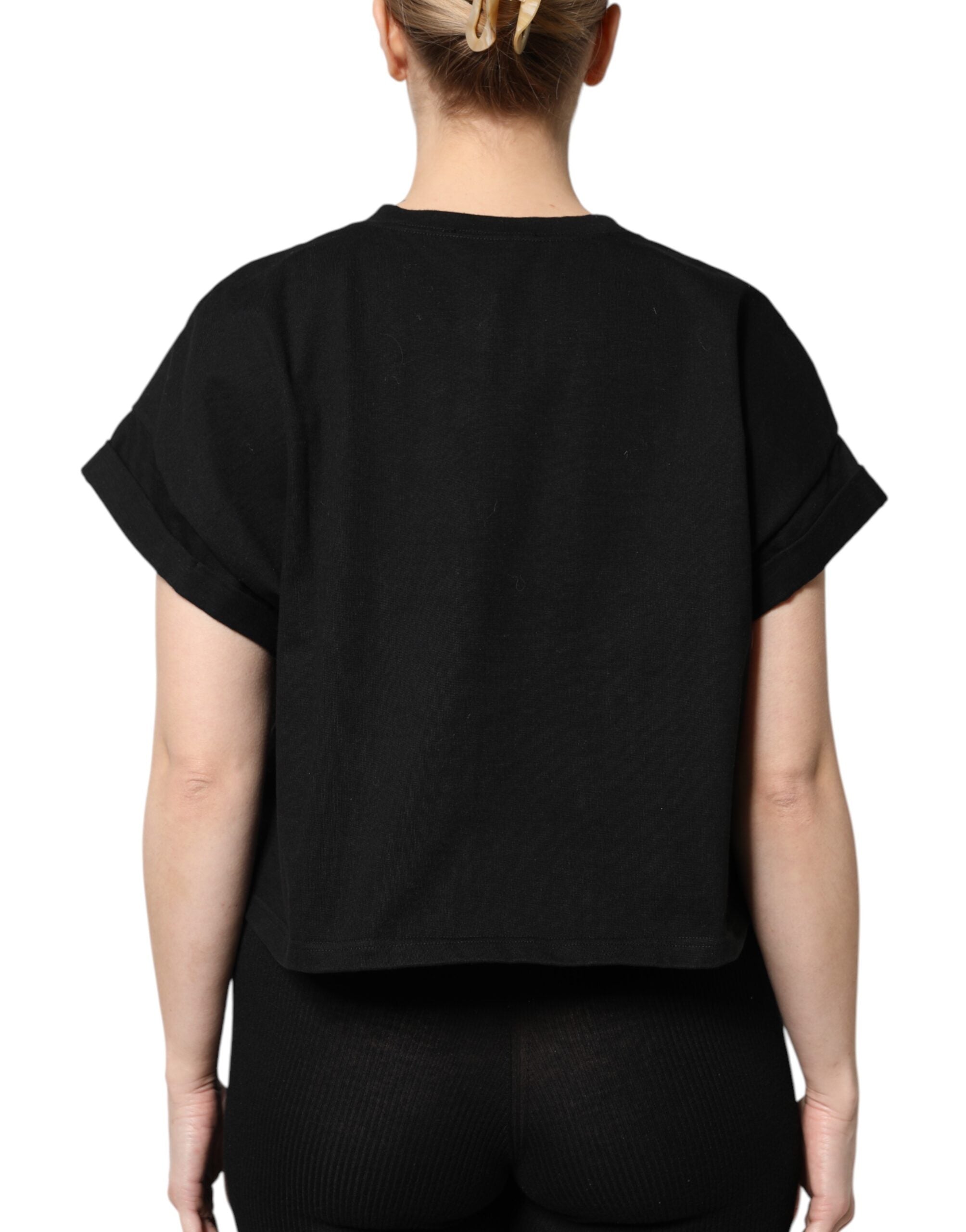 Dolce & Gabbana Schwarzes Baumwoll-T-Shirt mit kurzen Ärmeln und Print