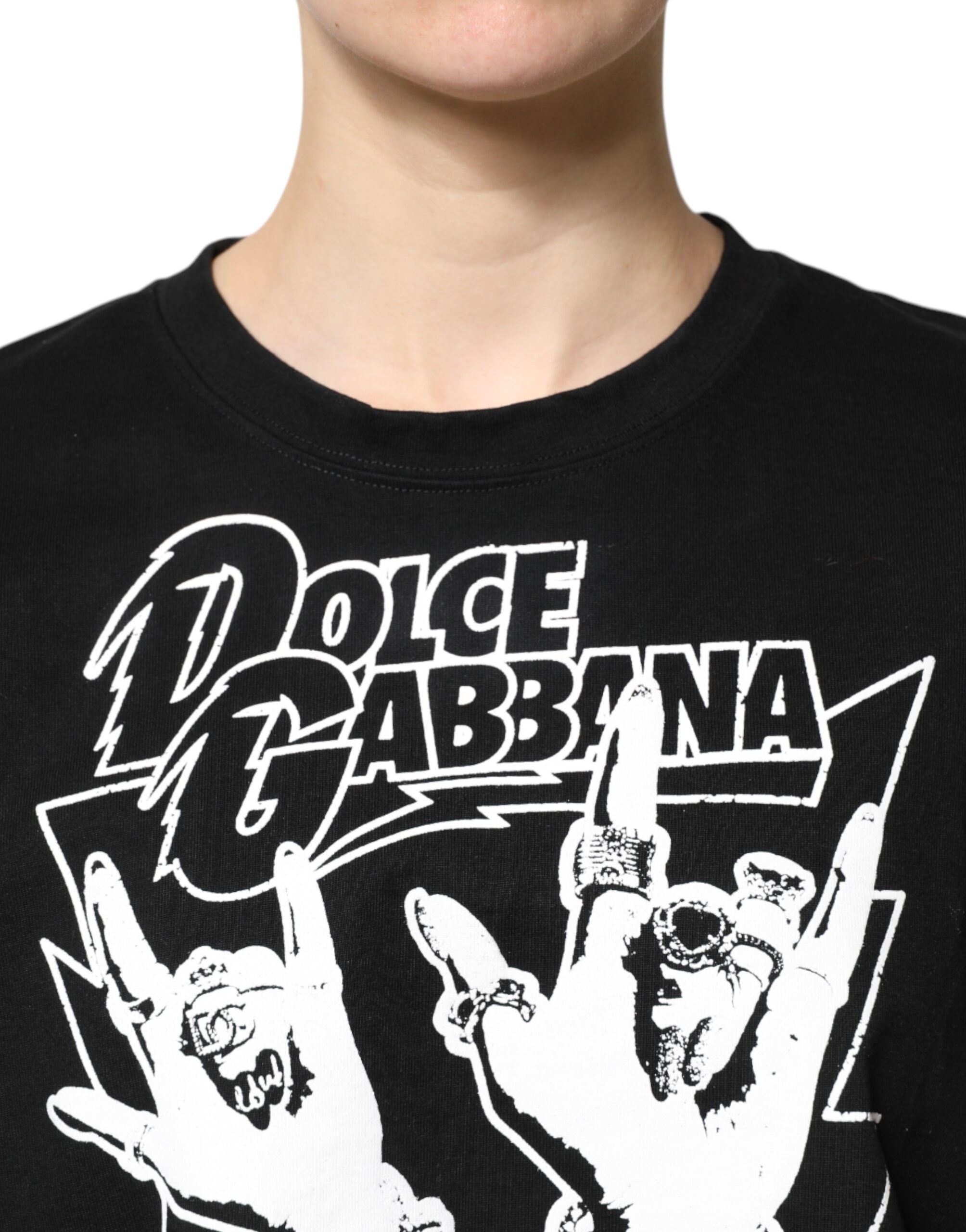 Dolce & Gabbana Schwarzes Baumwoll-T-Shirt mit kurzen Ärmeln und Print