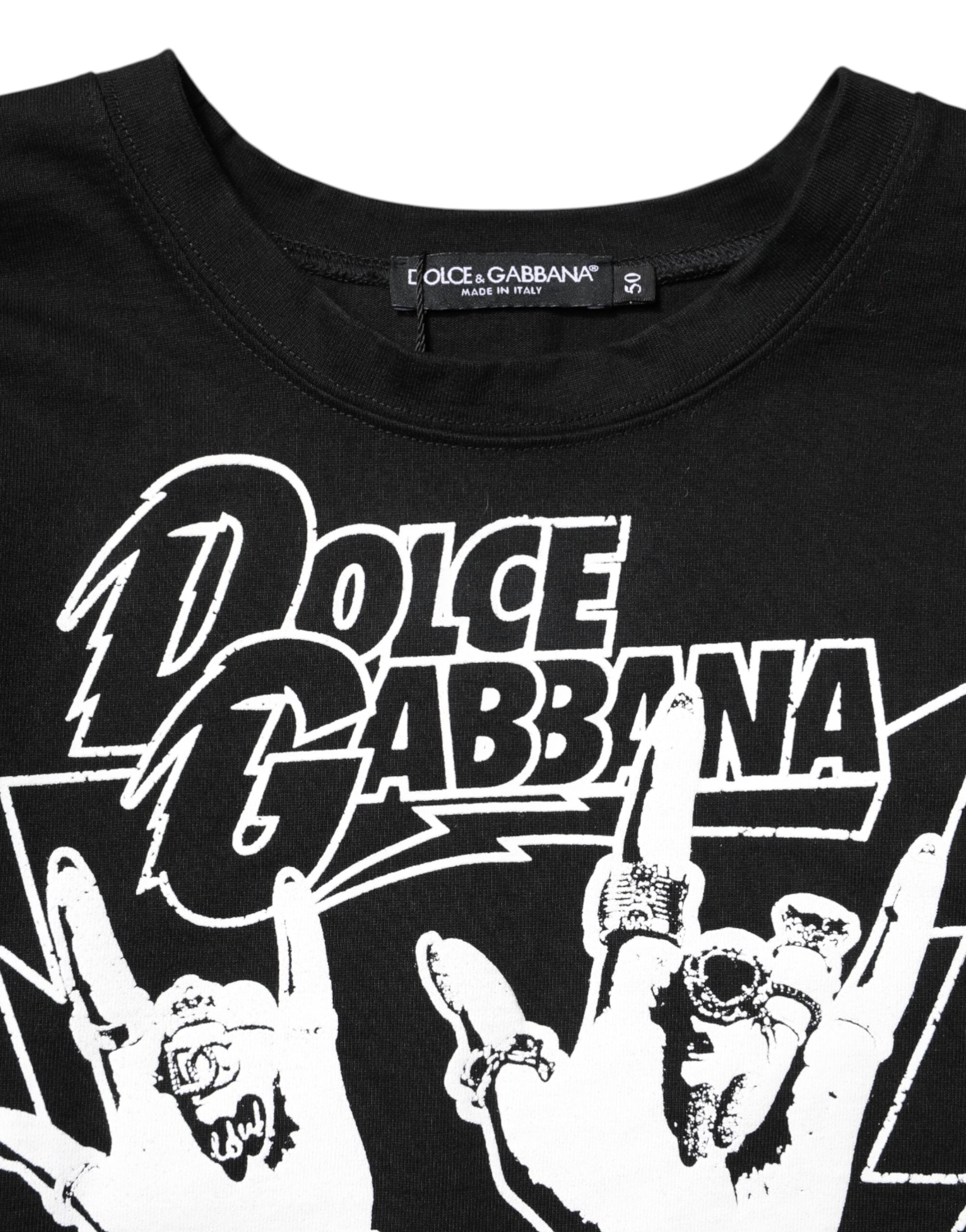 Dolce & Gabbana Schwarzes Baumwoll-T-Shirt mit kurzen Ärmeln und Print