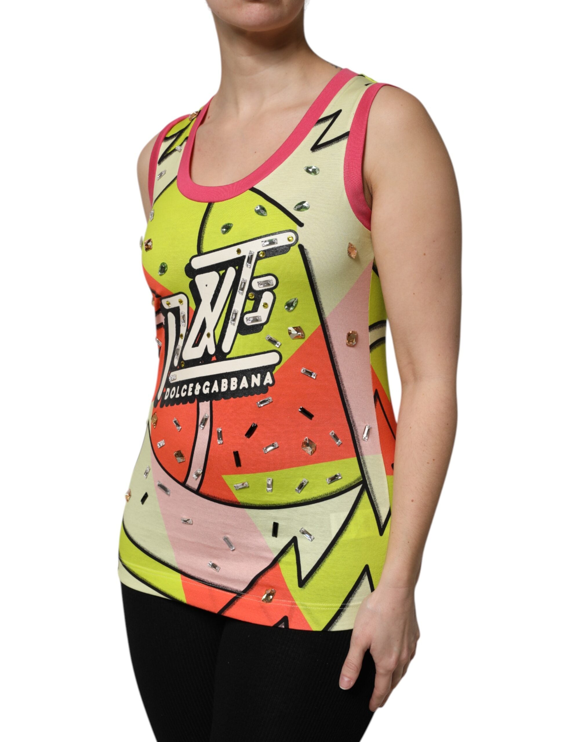 Dolce & Gabbana Multicolor Printed Crystal Embellishment Top