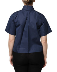 Dolce & Gabbana Blauw Katoenen Top Met Korte Mouwen En Knoopsluiting