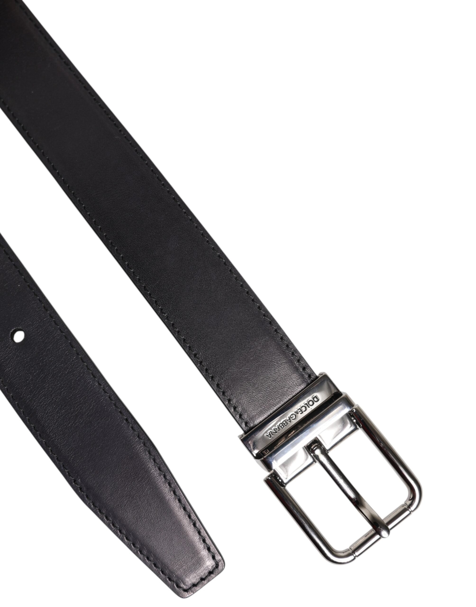 Dolce & Gabbana Schwarzer klassischer Kalbsleder-Gürtel mit silberner Schnalle