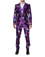 Dolce & Gabbana Anzug aus violetter Seide mit Animal-Print, 3-teilig