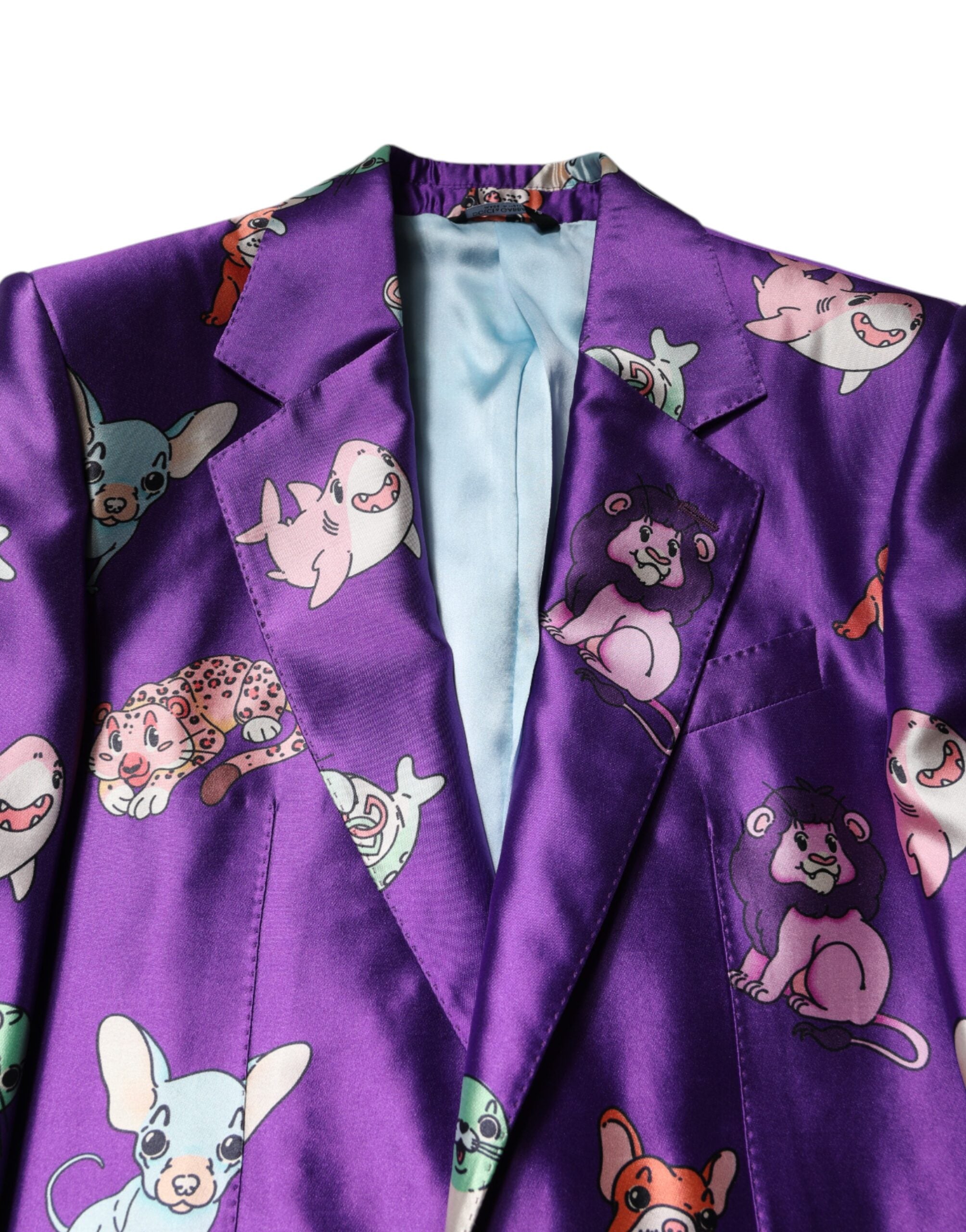 Dolce & Gabbana Anzug aus violetter Seide mit Animal-Print, 3-teilig