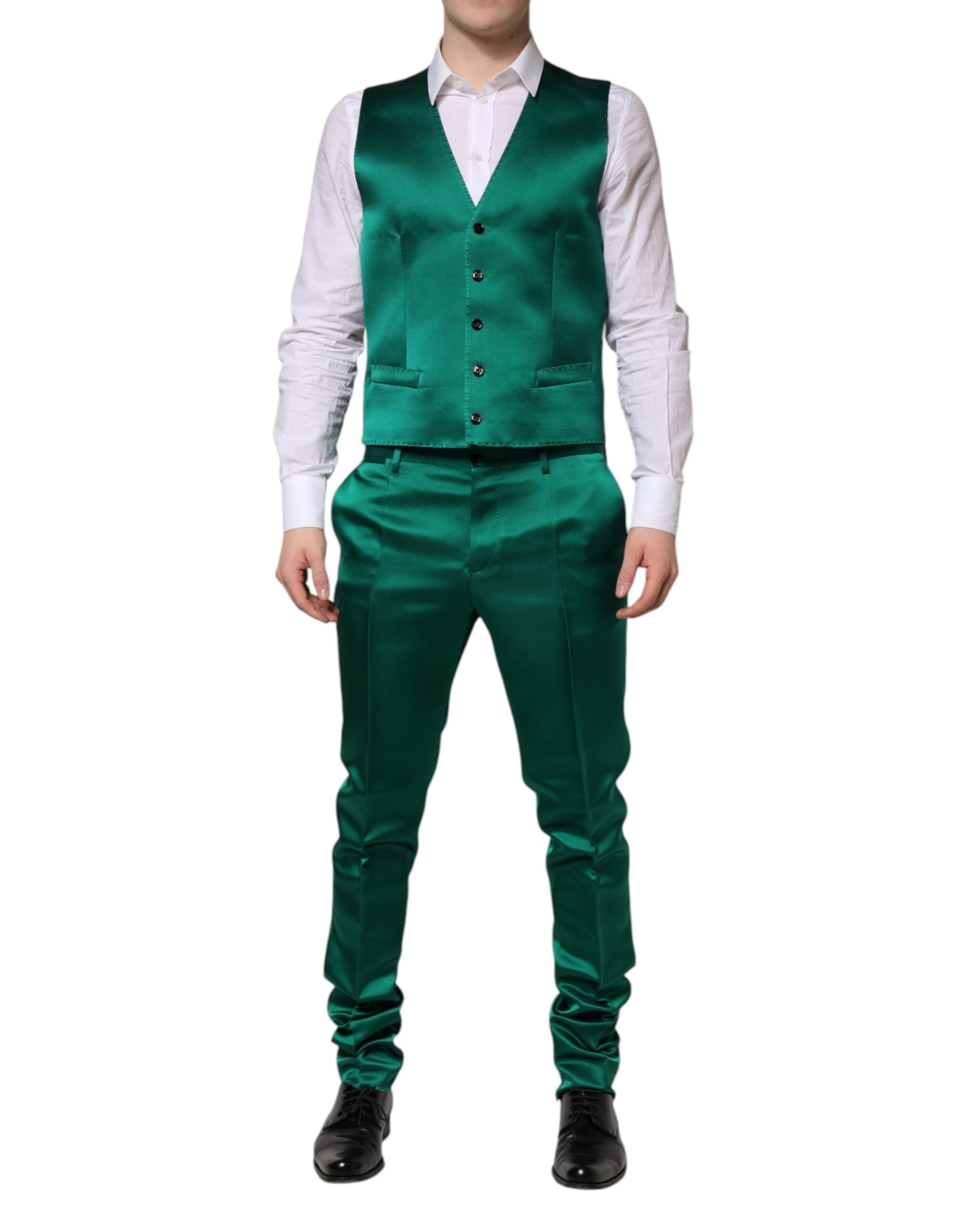 Dolce & Gabbana Groen Zijden Driedelig Single Breasted Pak